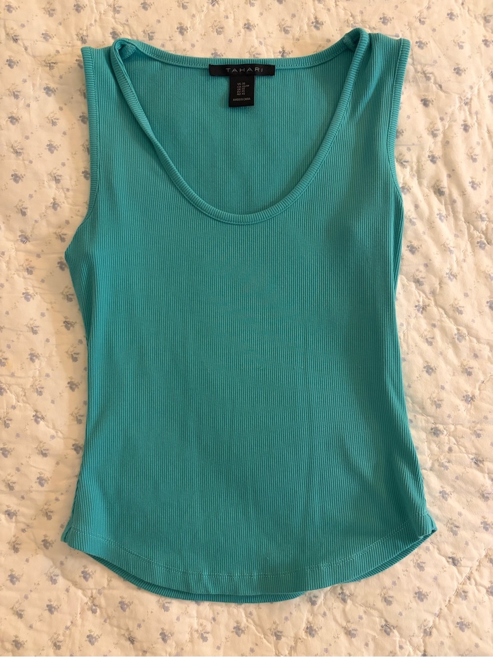 Tahari Ribbed Scoop Neck Tank Top - Teal